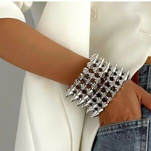 2 silver spiked bracelets punk Unisex Edgy Rivet Cuff jewelry fashion accessory